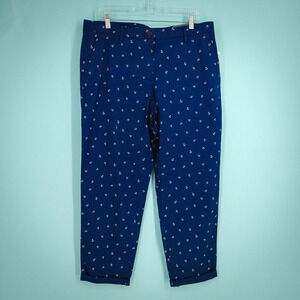 Talbots Size 12 Blue Anchor Print Relaxed Chino Ankle Cotton Stretch Pants NEW